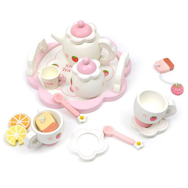 Kids Chunky Wooden Strawberry Themed Tea Party For Two: Pretend Play Toys Tea Set For Ages 3+ from NSE Imports #2.